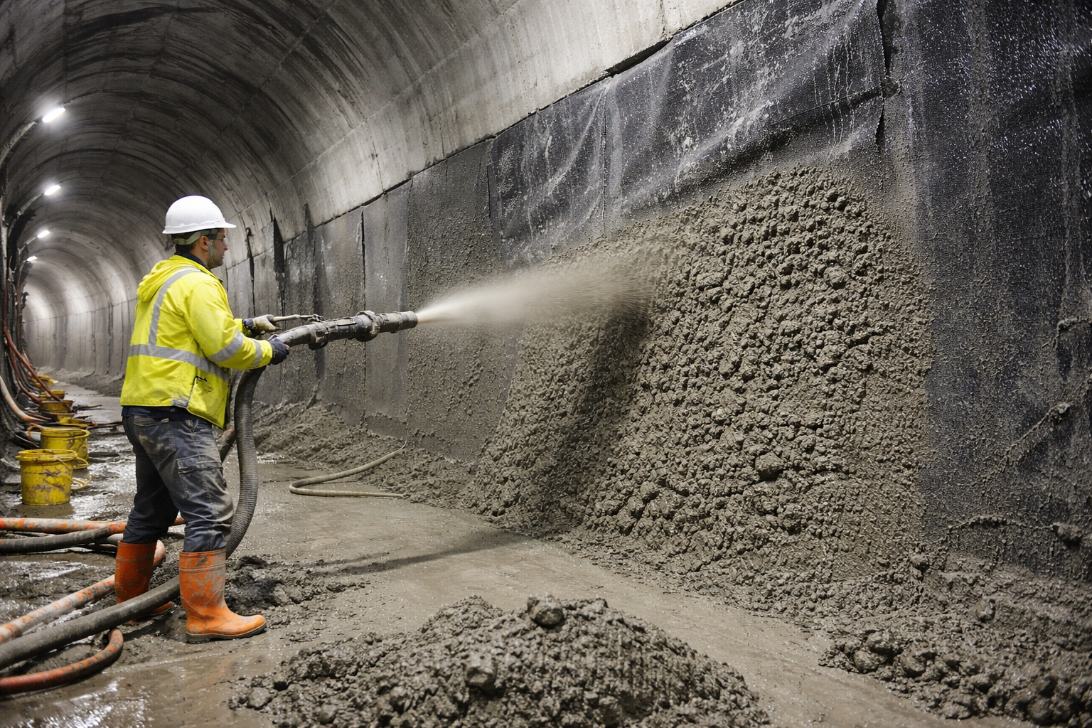 Shotcrete Waterproofing application on concrete wall for leak protection and structural repair