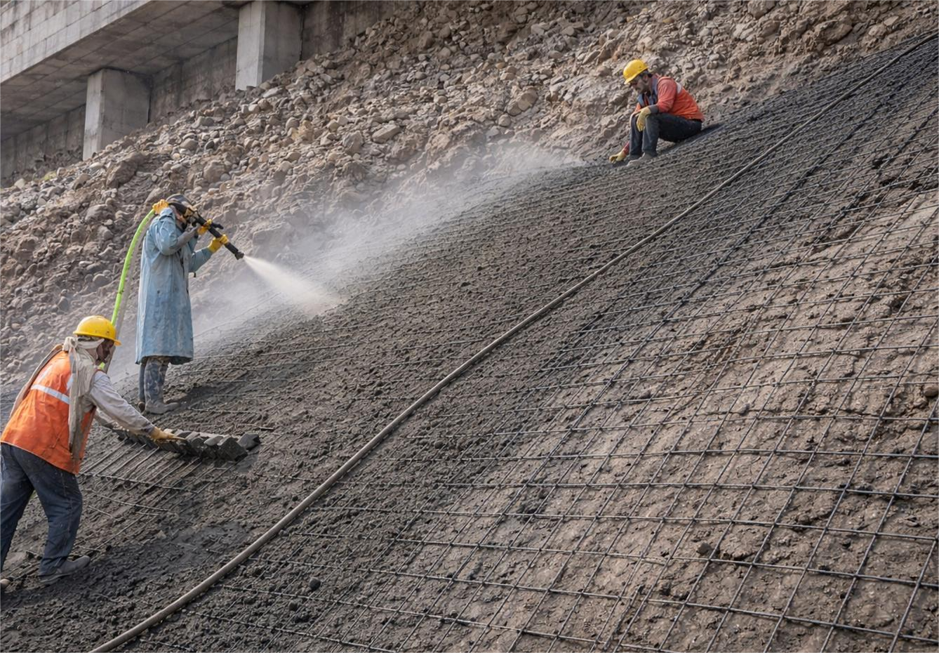 Rock Stabilization using shotcrete for slope protection and erosion control in construction
